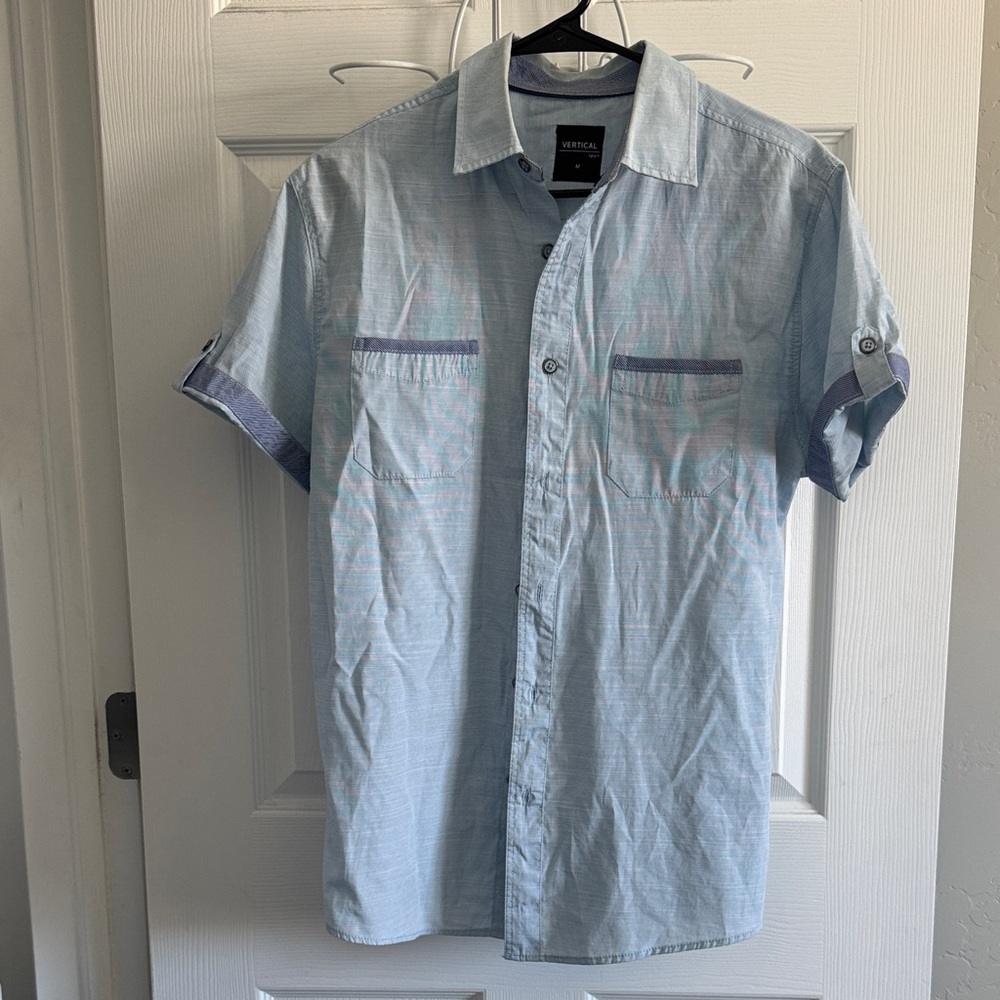 Vertical Sport Light Blue Casual Button Down Shirt